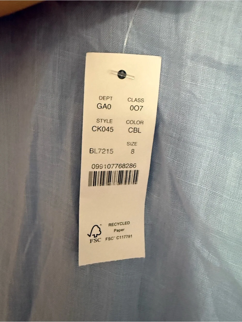 J. Crew Pale Blue Sleeveless Linen Top